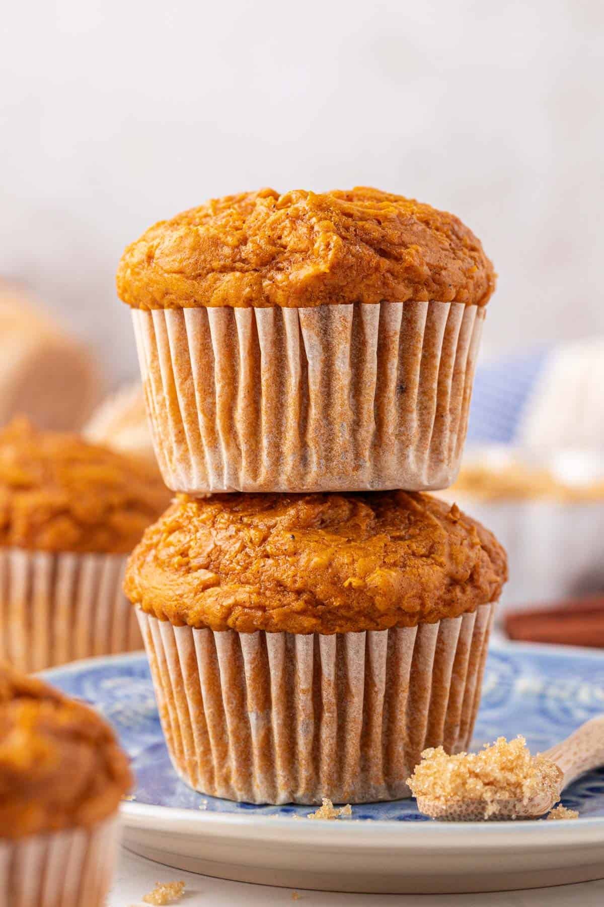 cake mix pumpkin muffins stacked