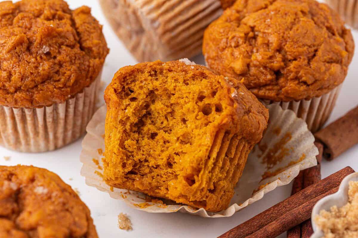 cake mix pumpkin muffin with a bite taken out