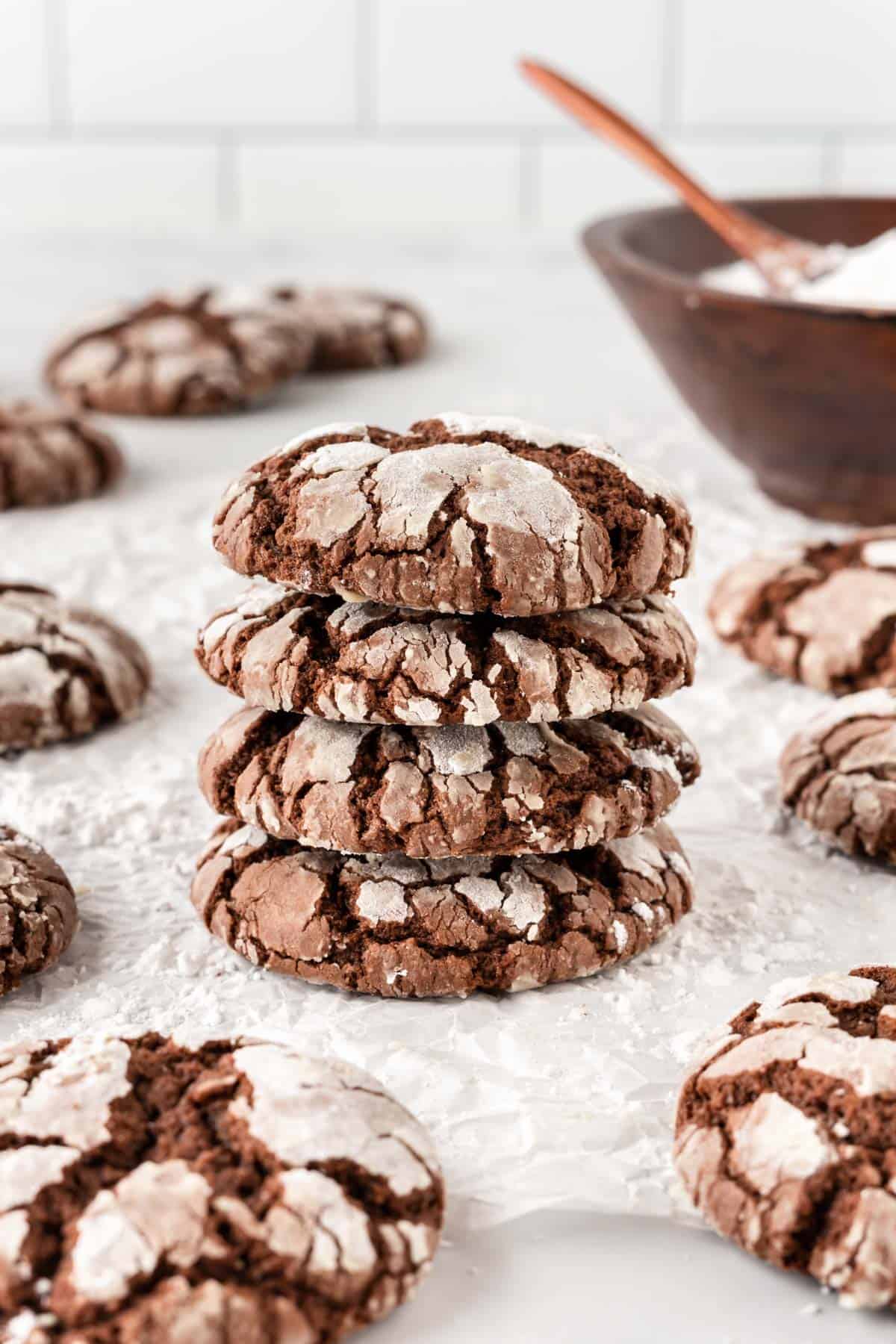 cake mix crinkle cookies stacked
