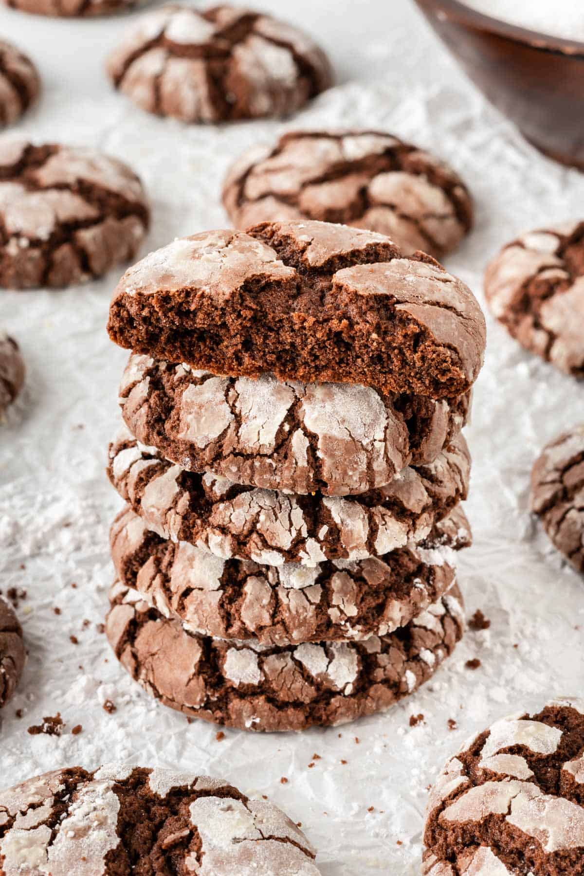 cake mix crinkle cookies stacked