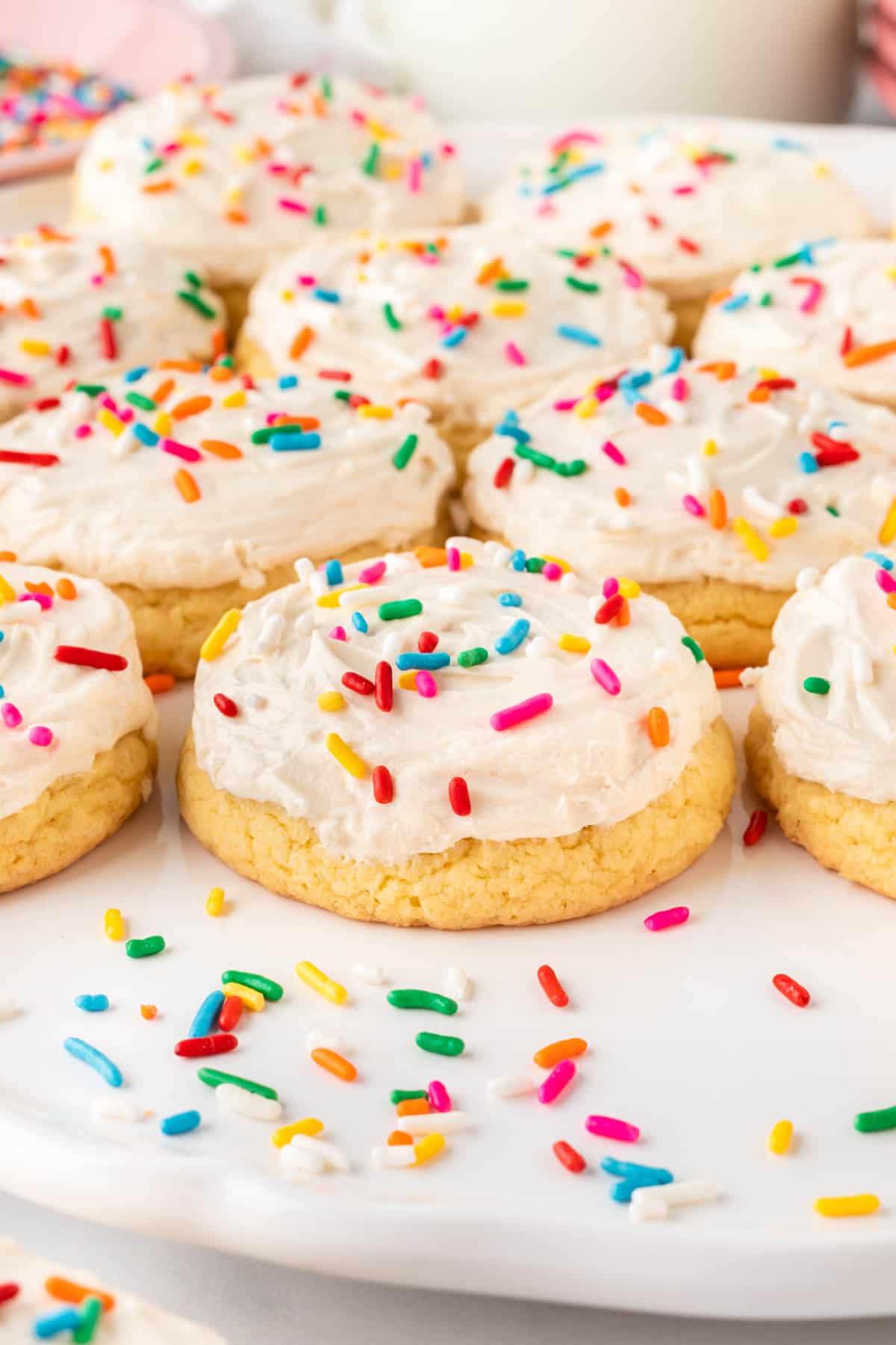 frosted cake mix sugar cookies topped with sprinkles