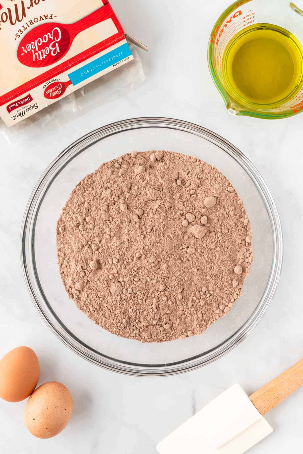 chocolate cake mix in a bowl