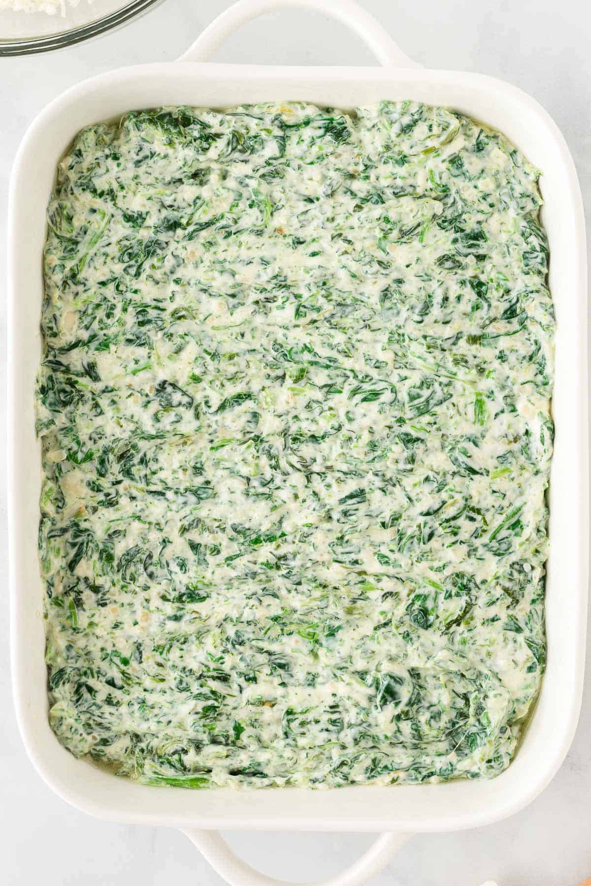 spinach dip in a baking dish