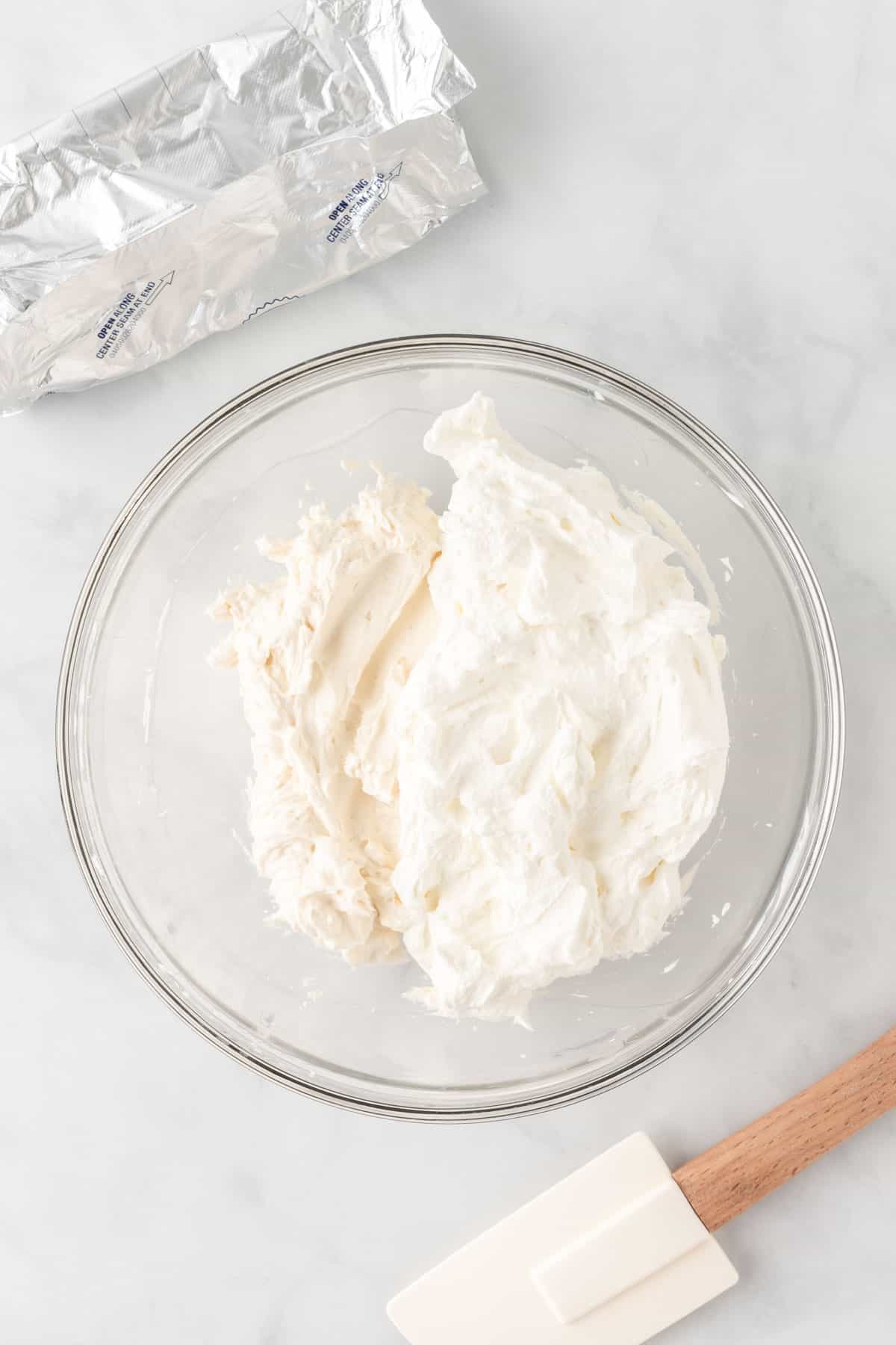 cream cheese and whipped cream filling in a bowl