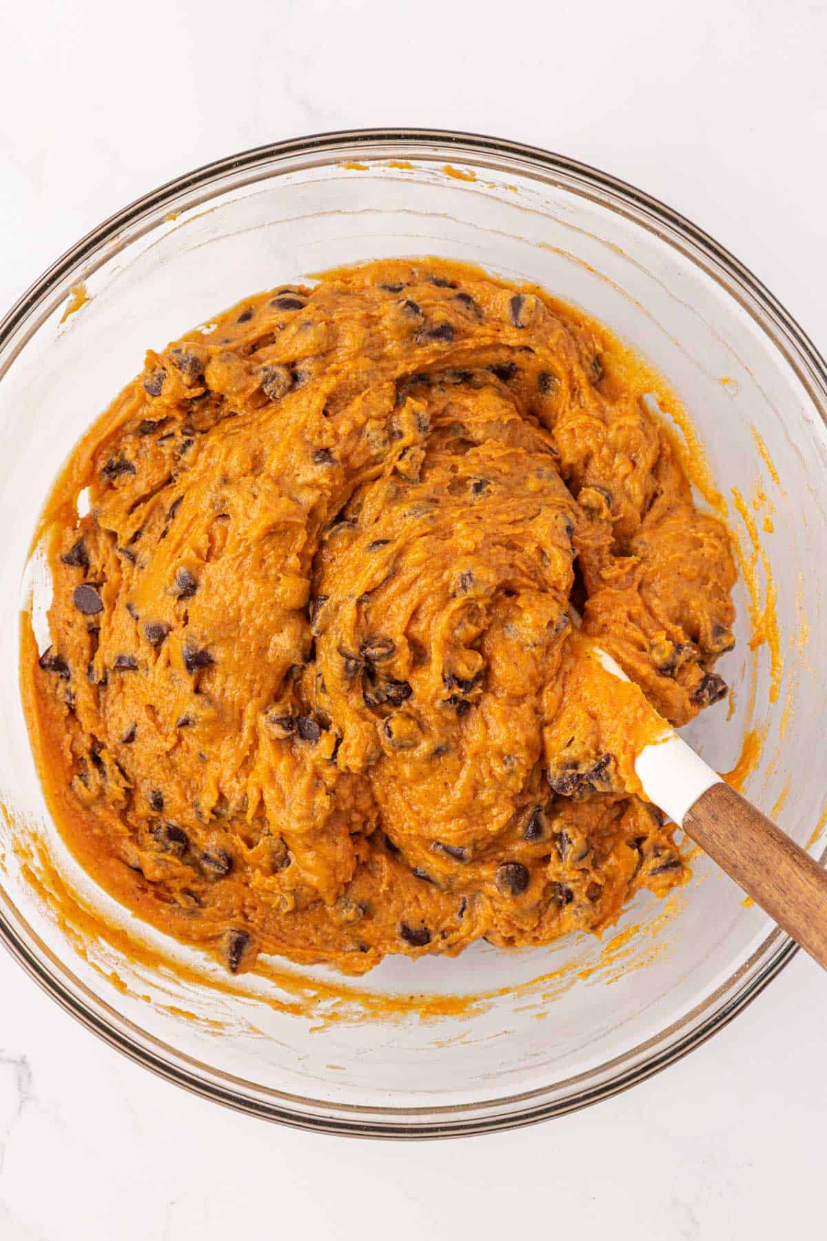 chocolate chips mixed into the batter