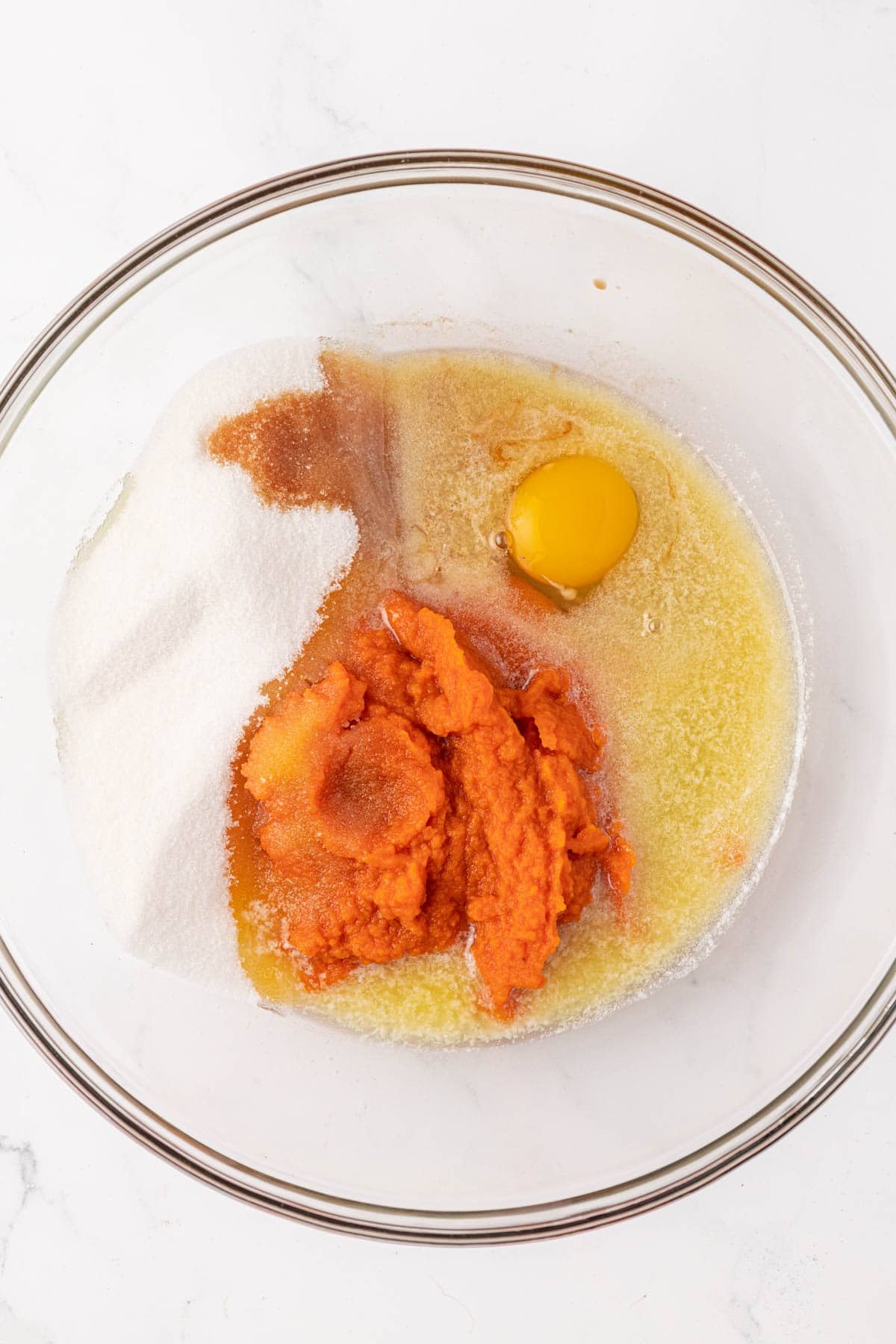 wet ingredients in a mixing bowl