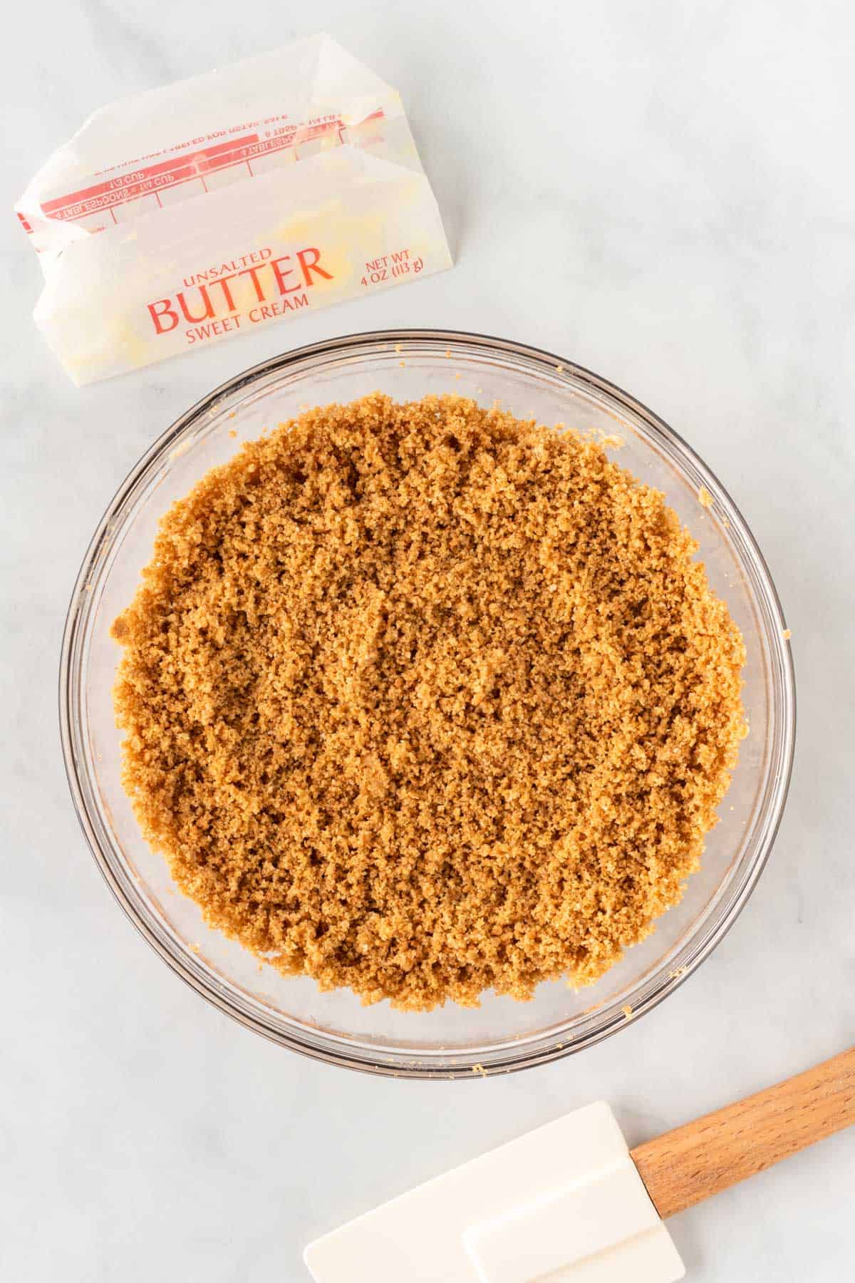 no bake graham cracker crust mixed together in a bowl