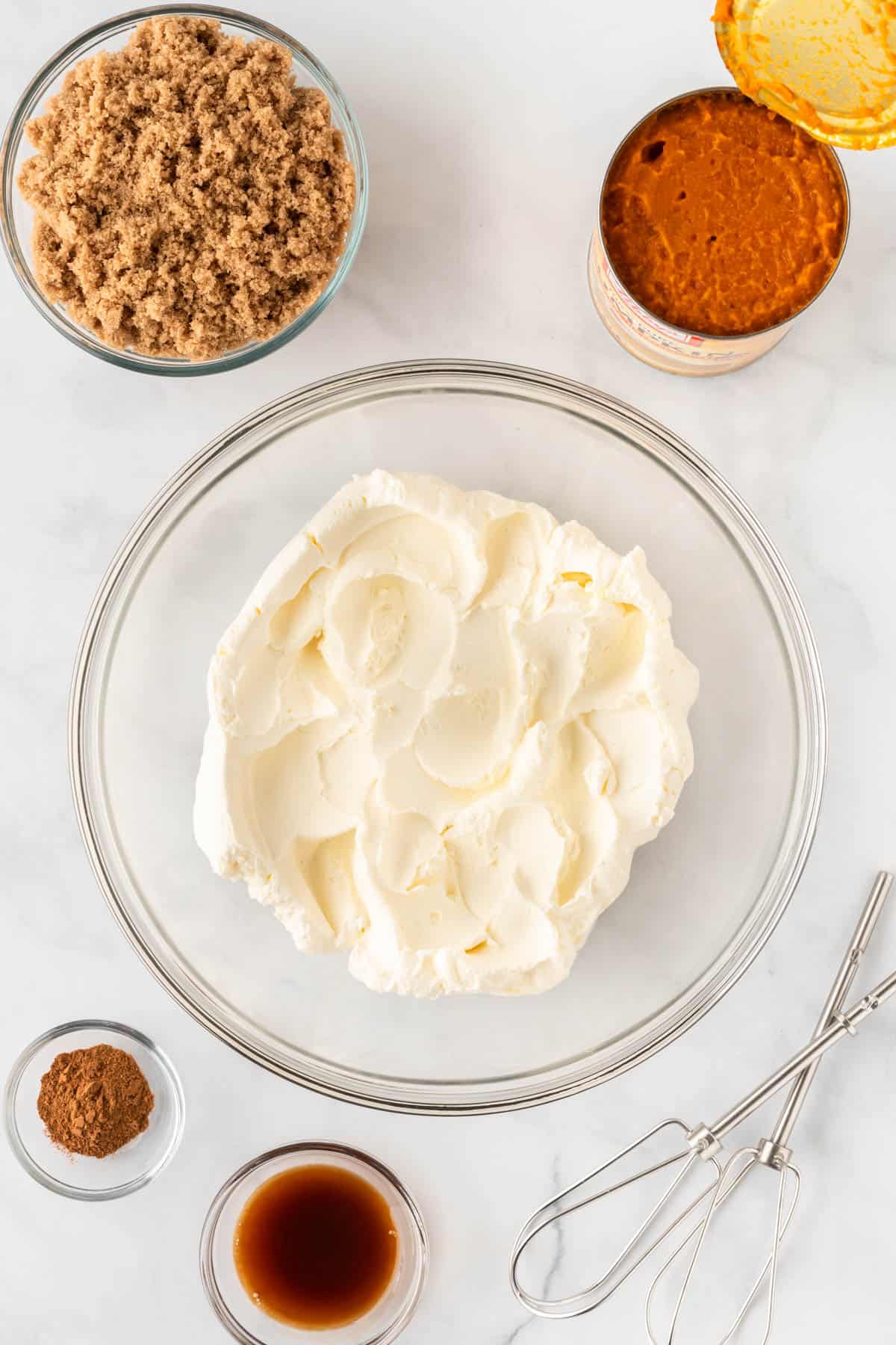 whipped cream cheese in a mixing bowl