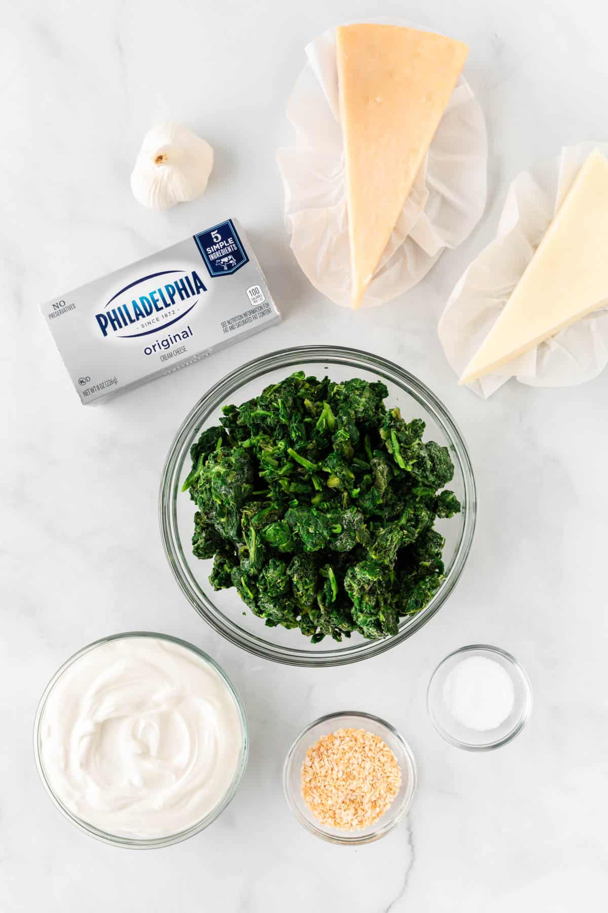 ingredients needed to make creamy spinach dip
