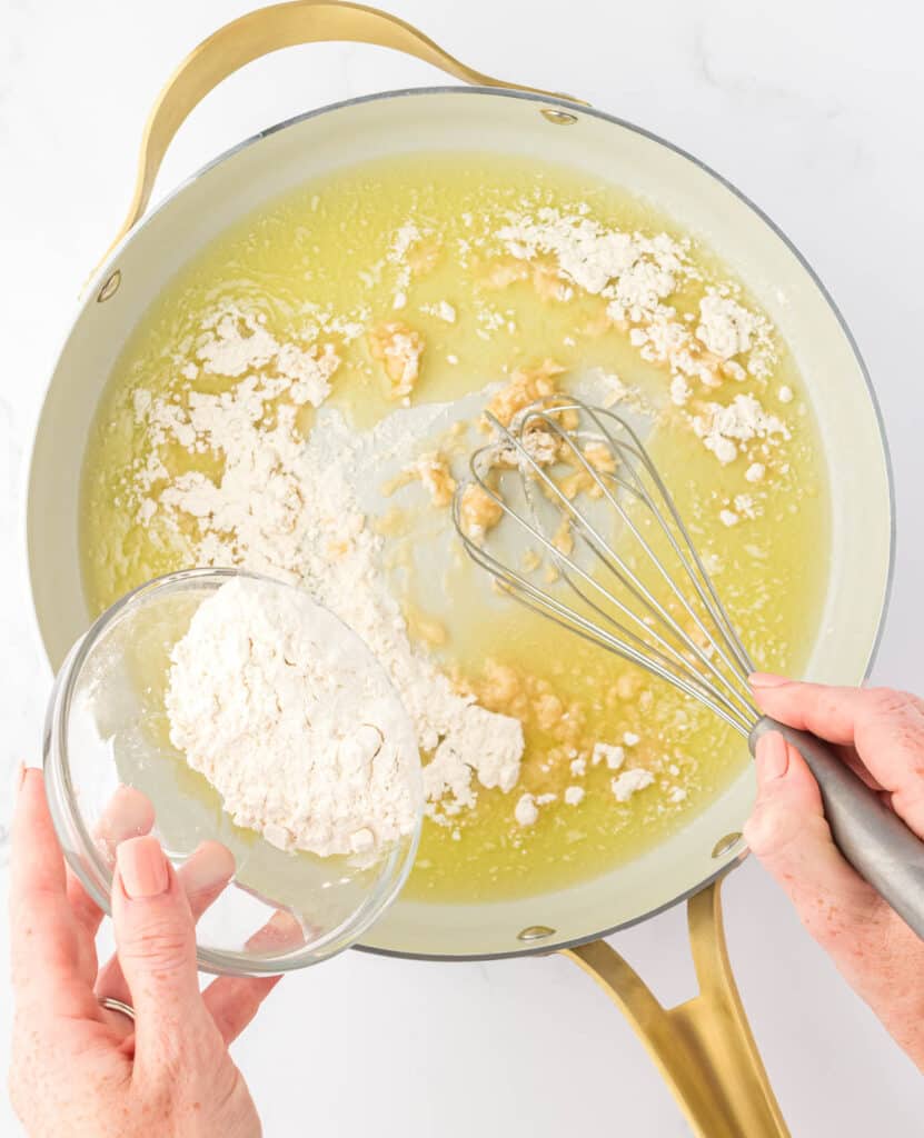 whisking flour into melted butter