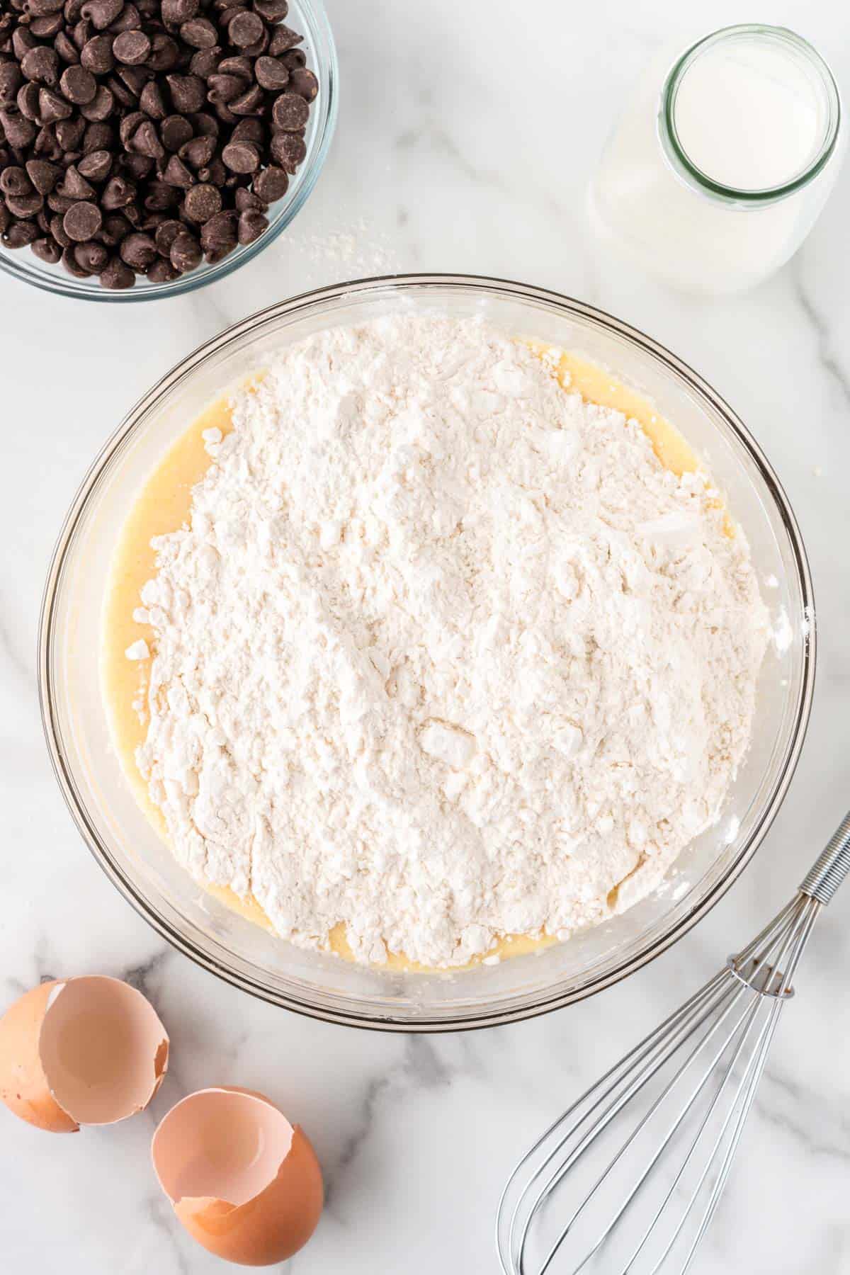 adding the dry ingredients to the wet ingredients