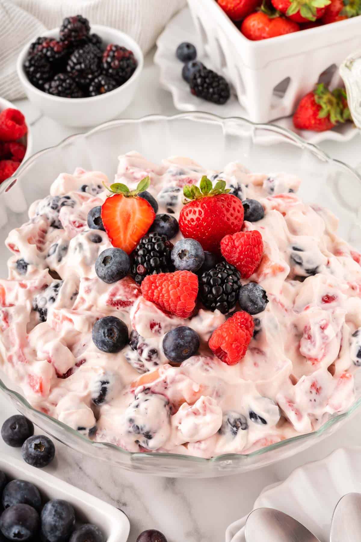 cheesecake salad topped with berries