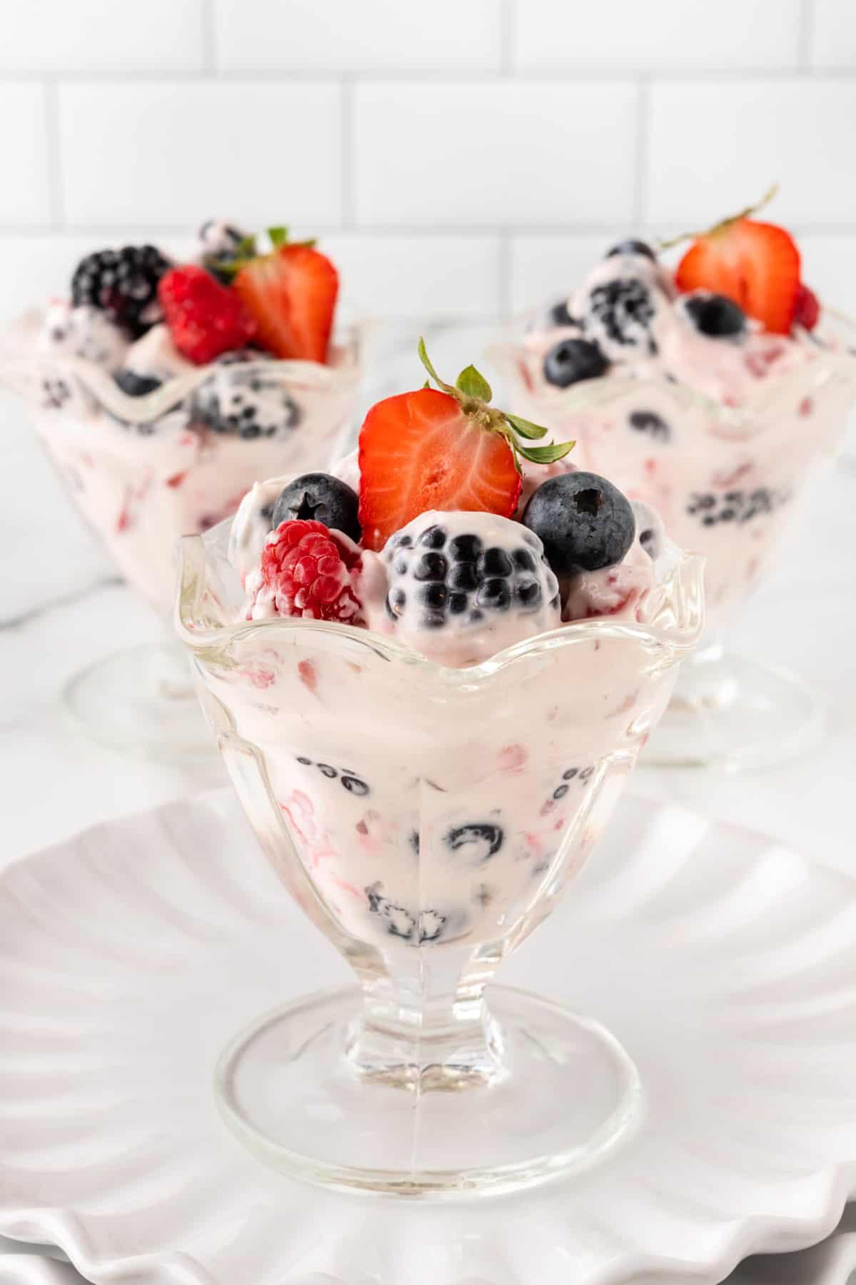cheesecake salad in serving parfait cups