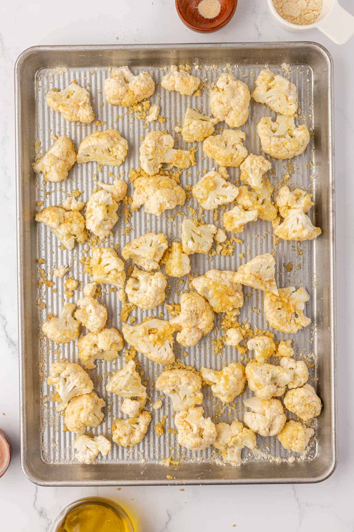 cauliflower florets tossed with parmesan and spices