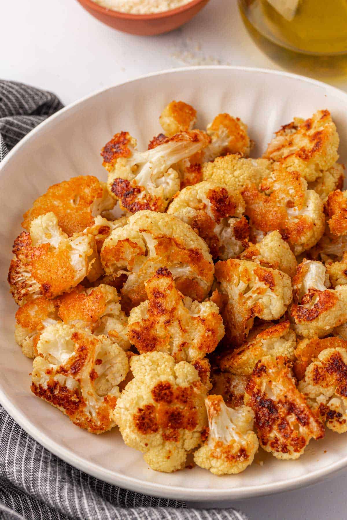 parmesan roasted cauliflower in a bowl