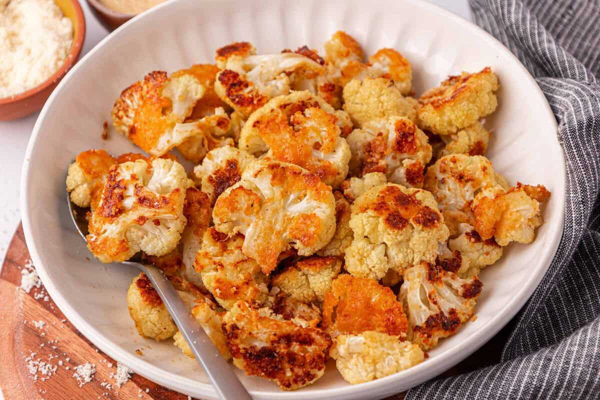 parmesan roasted cauliflower in a bowl