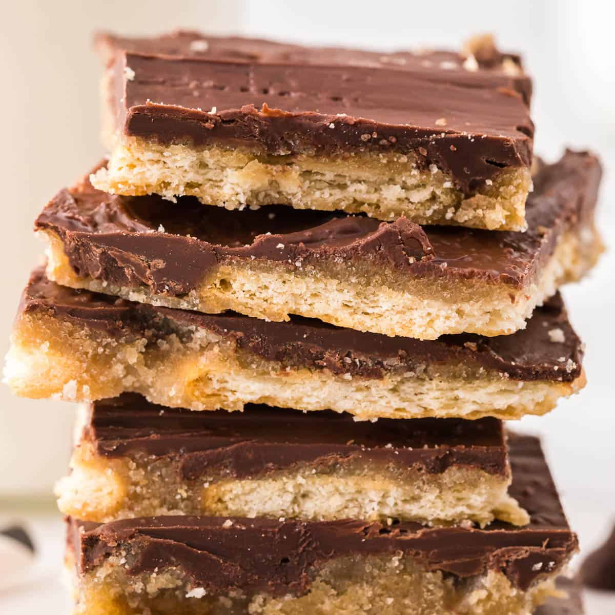 ritz cracker toffee pieces stacked