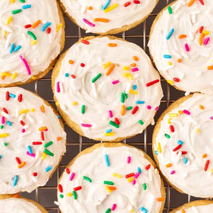 sugar cookies with frosting and sprinkles