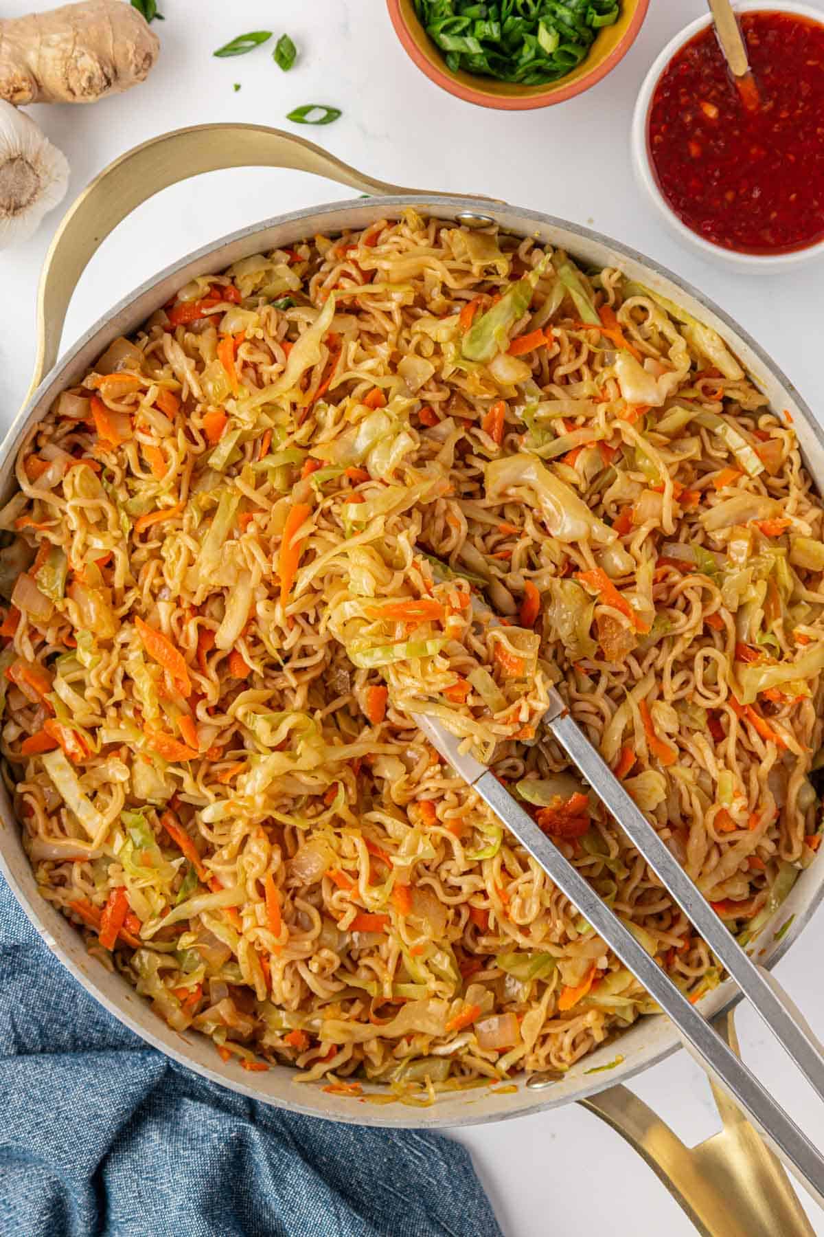 cabbage stir fry in a skillet