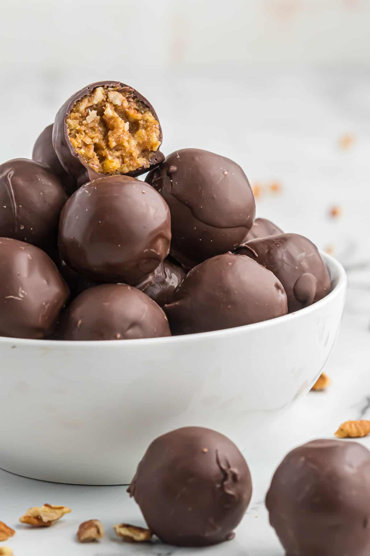 pecan pie balls in a bowl