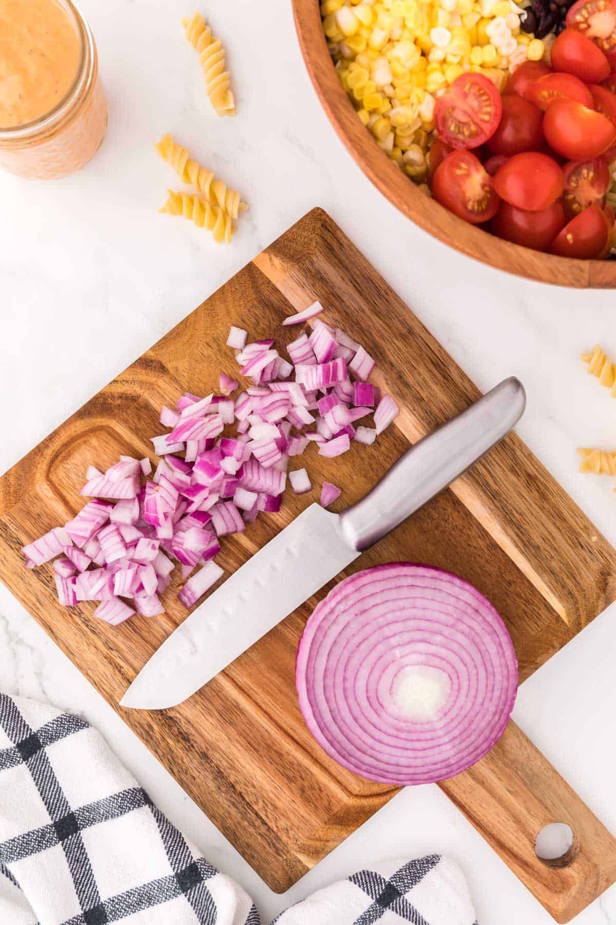 red onions cut up on a cutting board