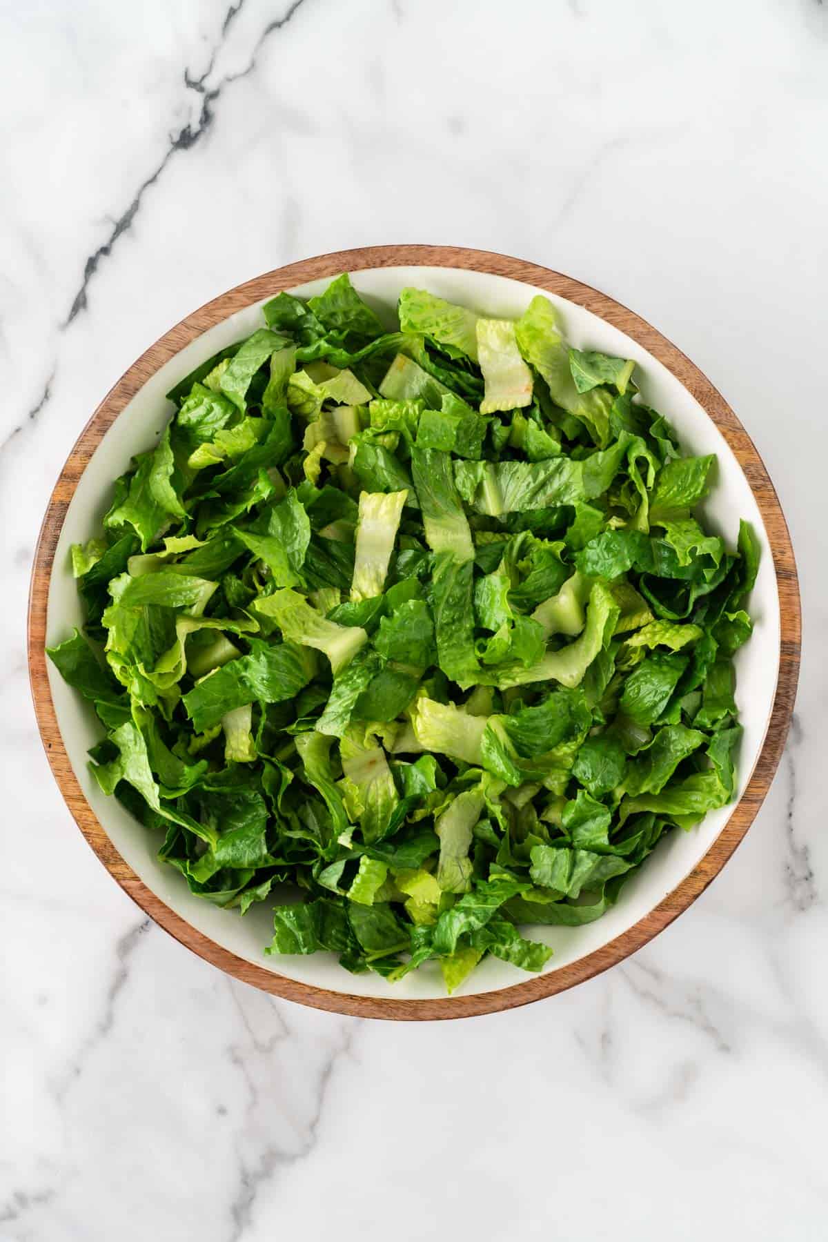 chopped romaine lettuce in a bowl