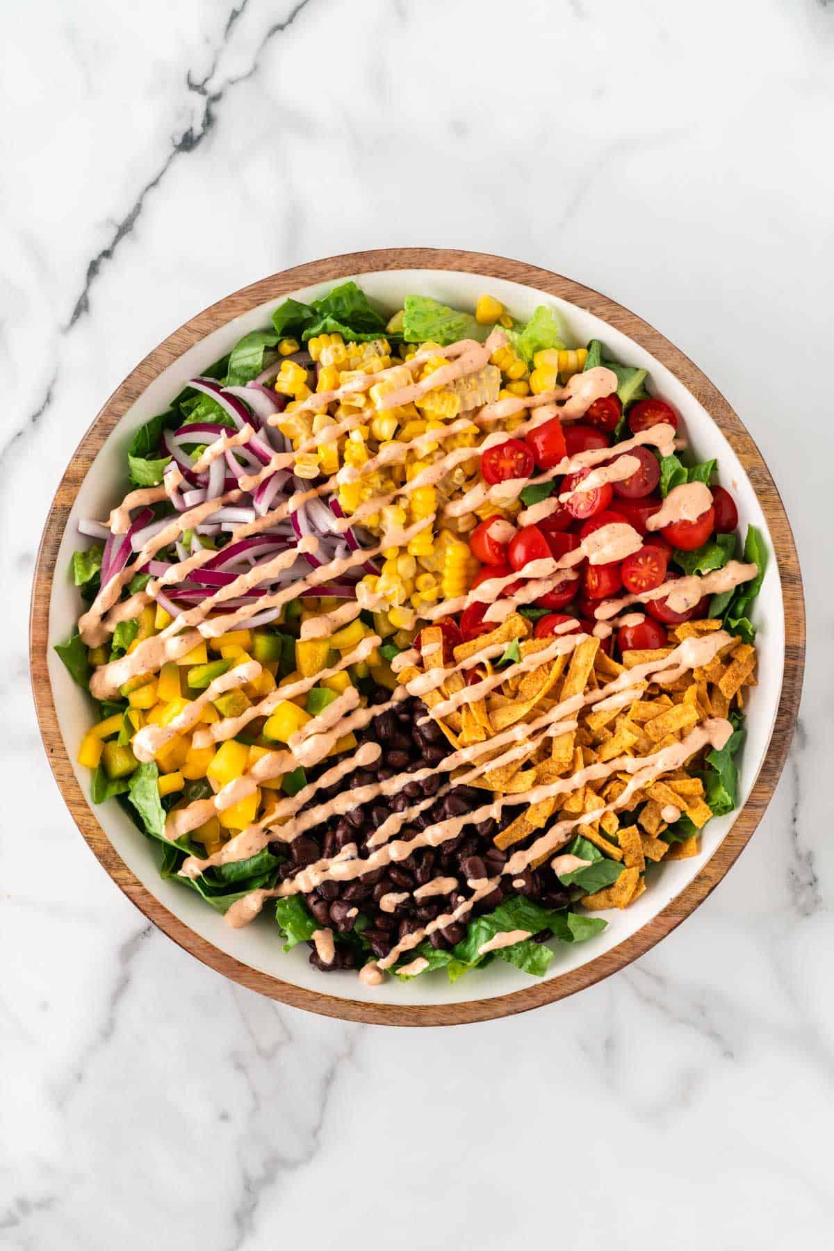 southwest salad drizzled with chipotle ranch dressing