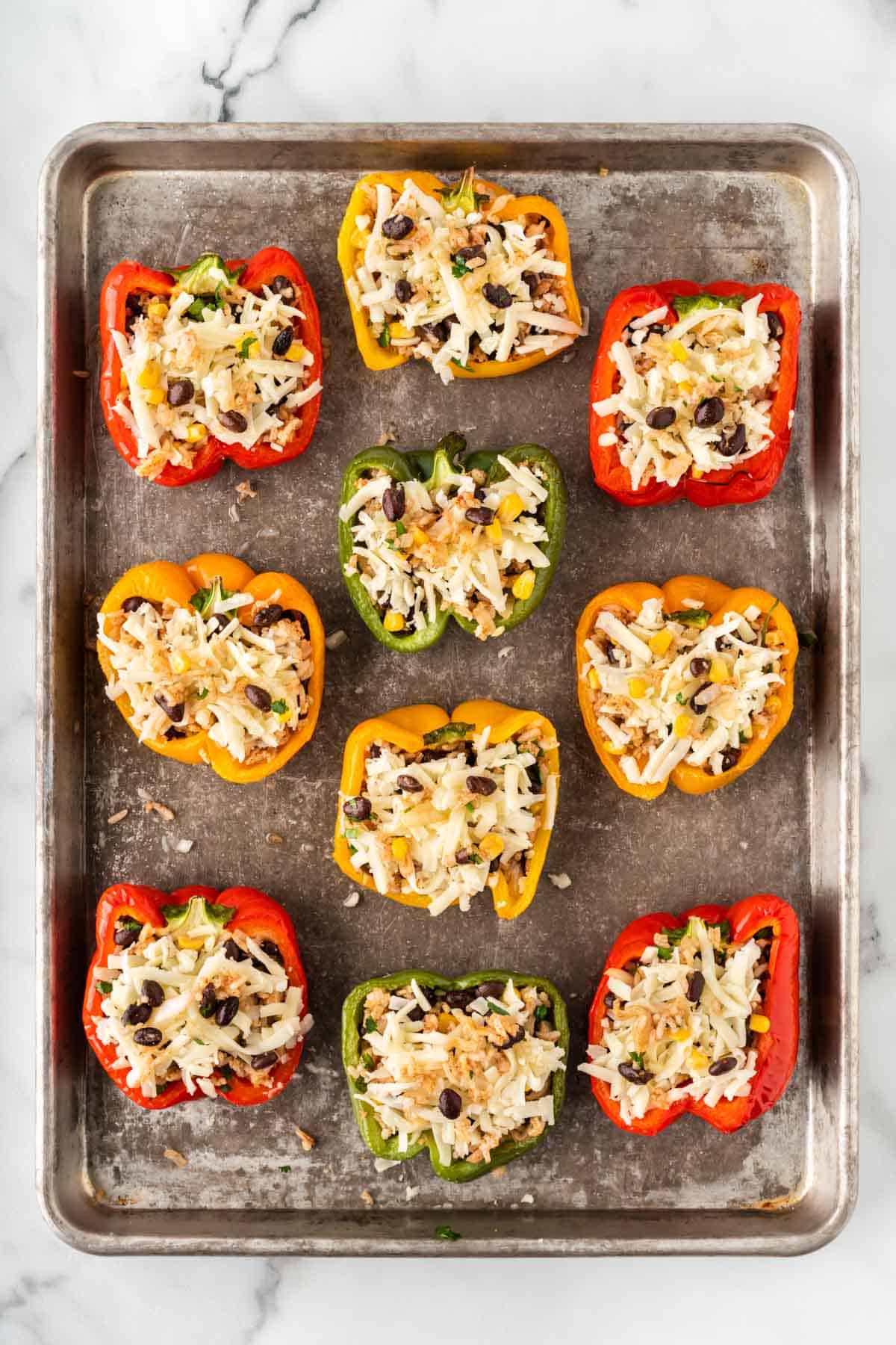 bell peppers topped with filling and cheese