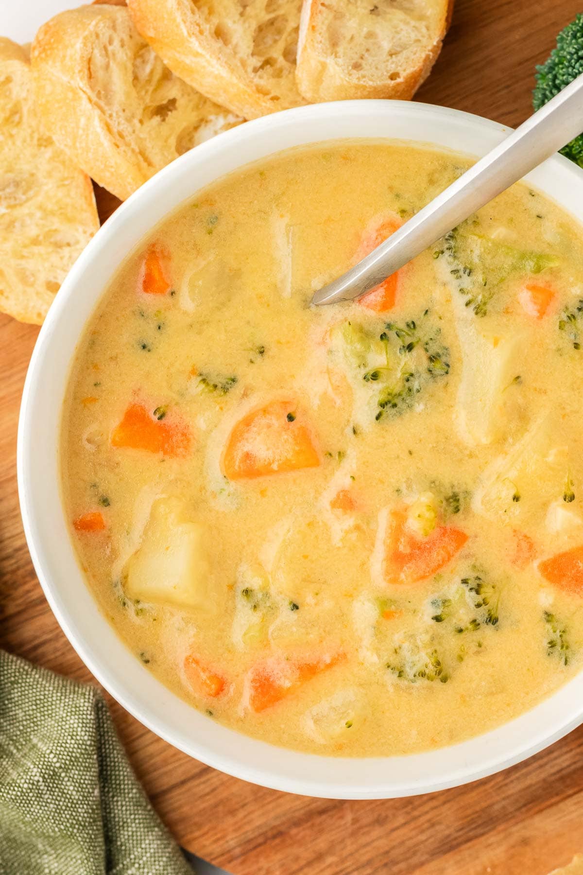 creamy vegetable soup in a bowl with a spoon