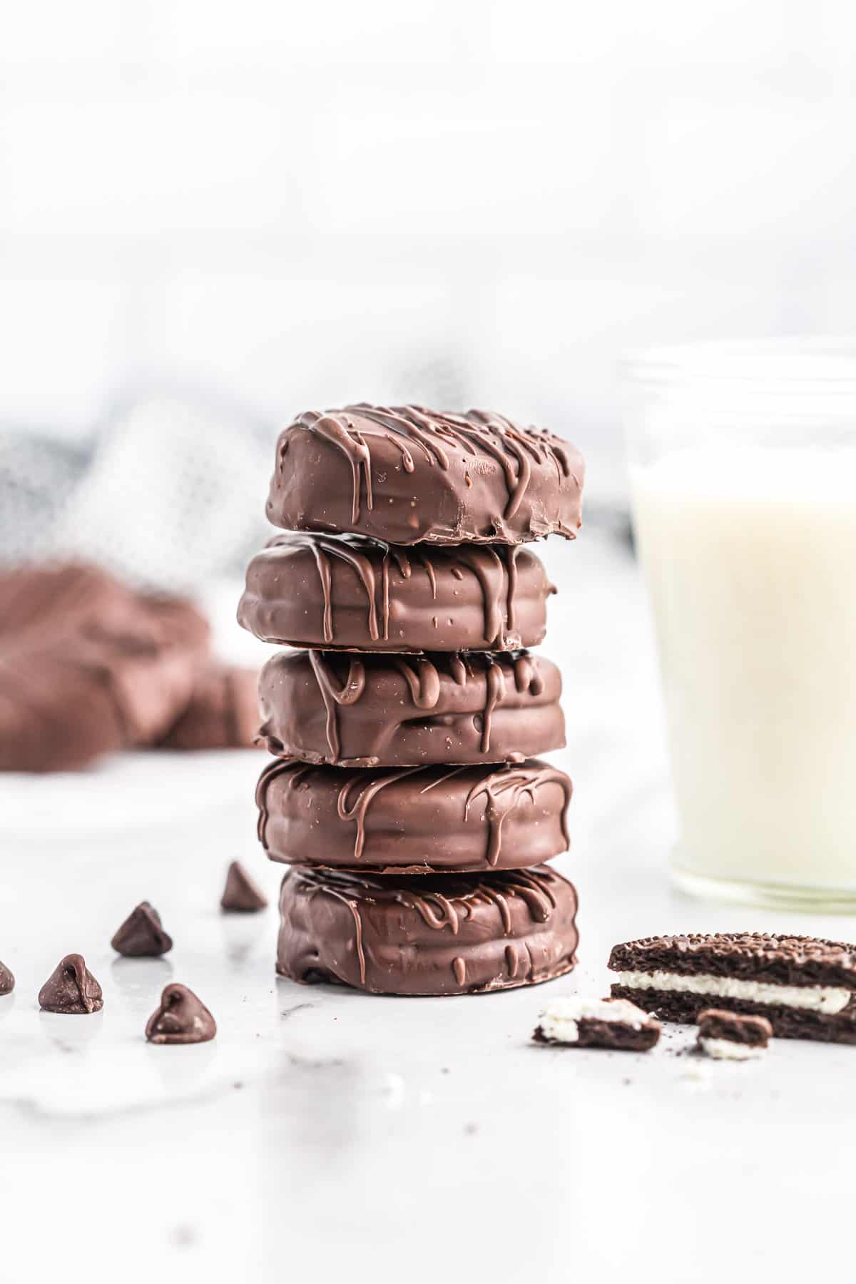 chocolate covered oreos stacked