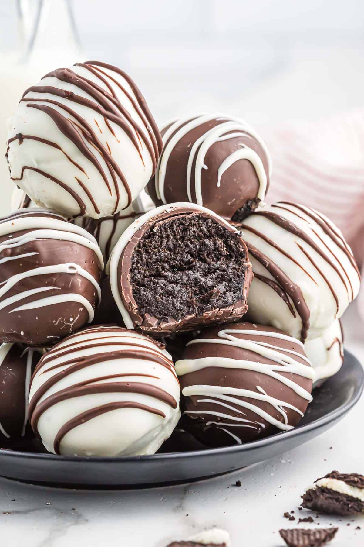 oreo balls on a serving plate