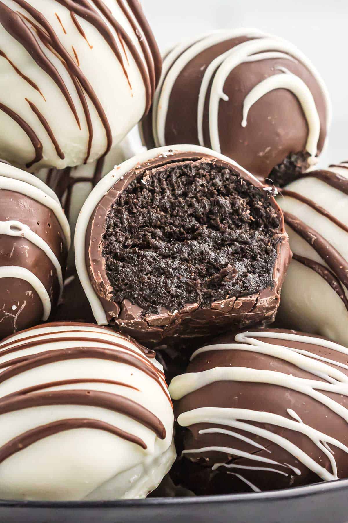 oreo truffle with a bite taken out