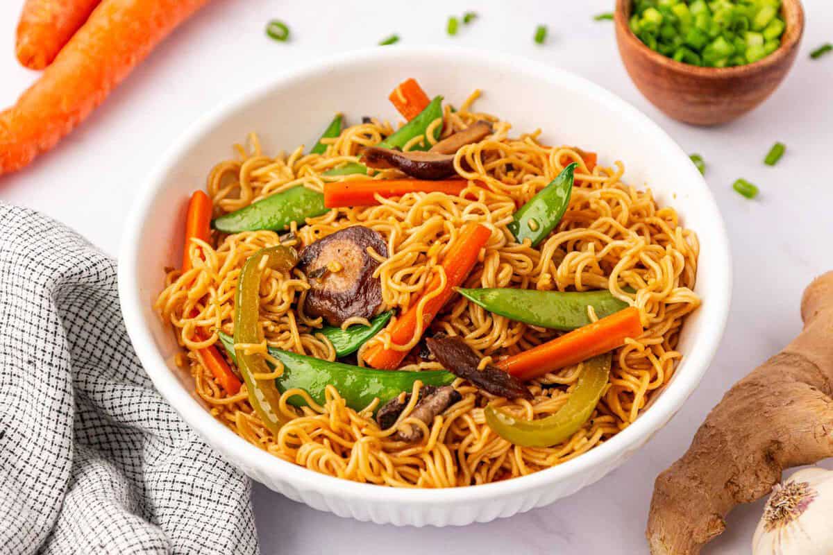 ramen noodle stir fry in a bowl