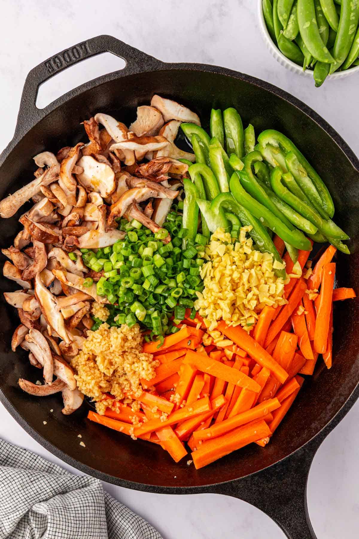 vegetables in a skillet for making ramen noodle stir fry