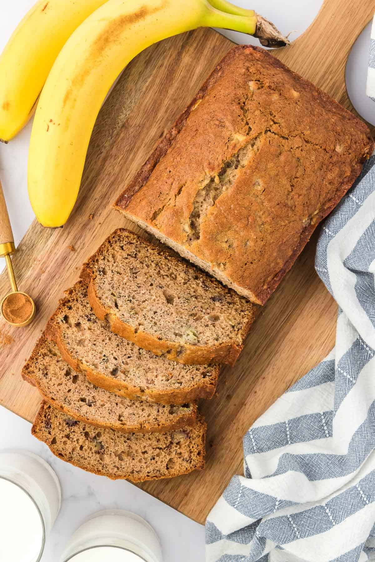 banana bread cut into slices