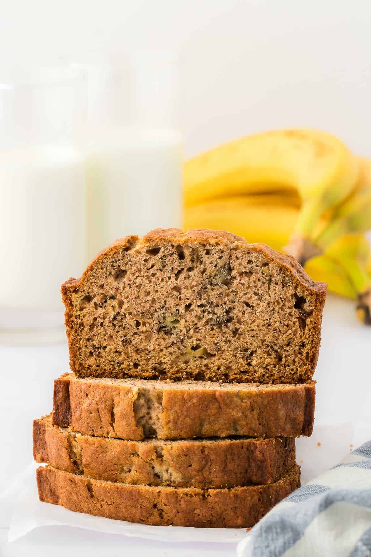 banana bread slices stacked