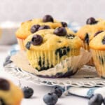blueberry muffins on a decorative plate