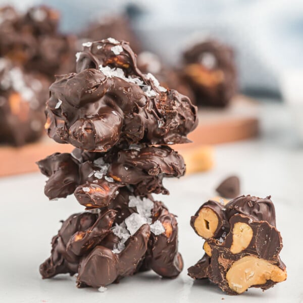 chocolate cashew clusters stacked