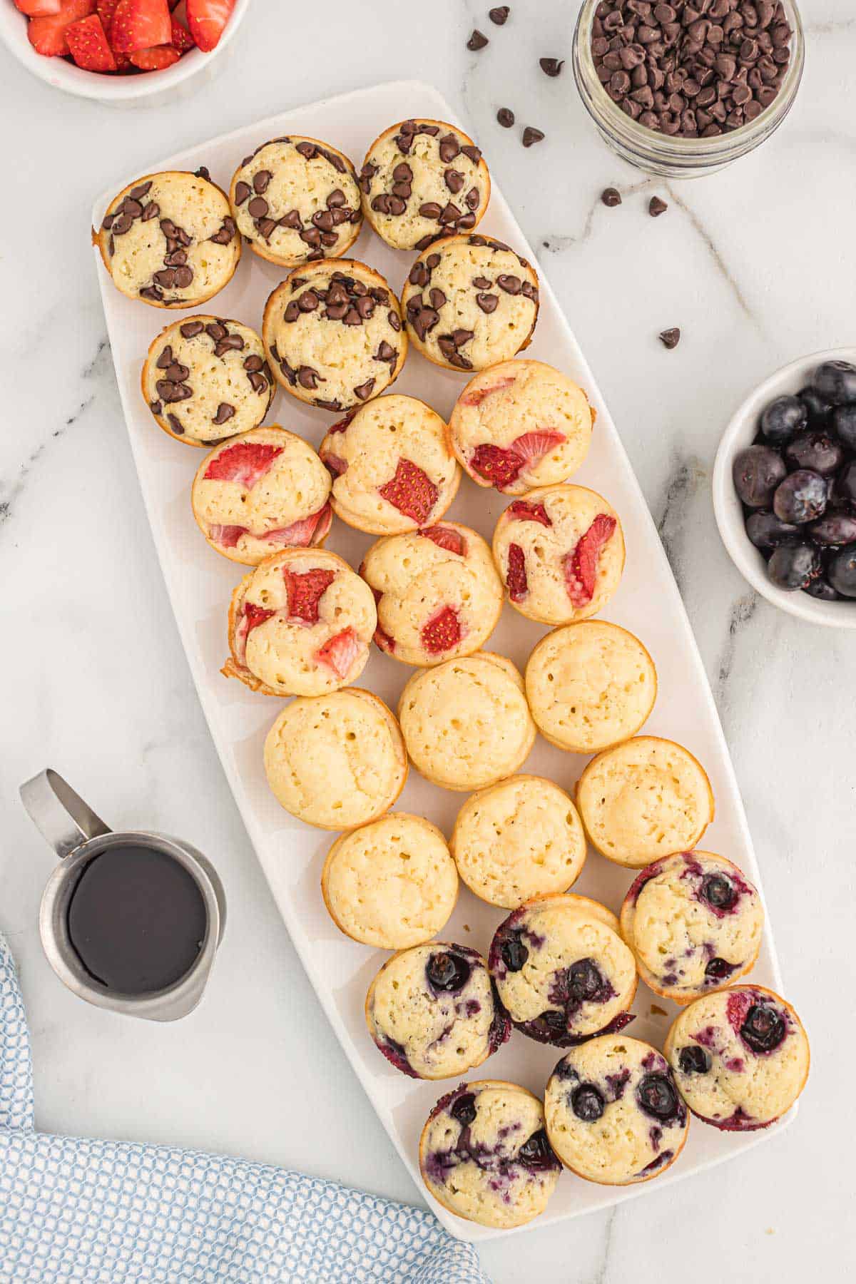 mini pancake muffins on a white platter