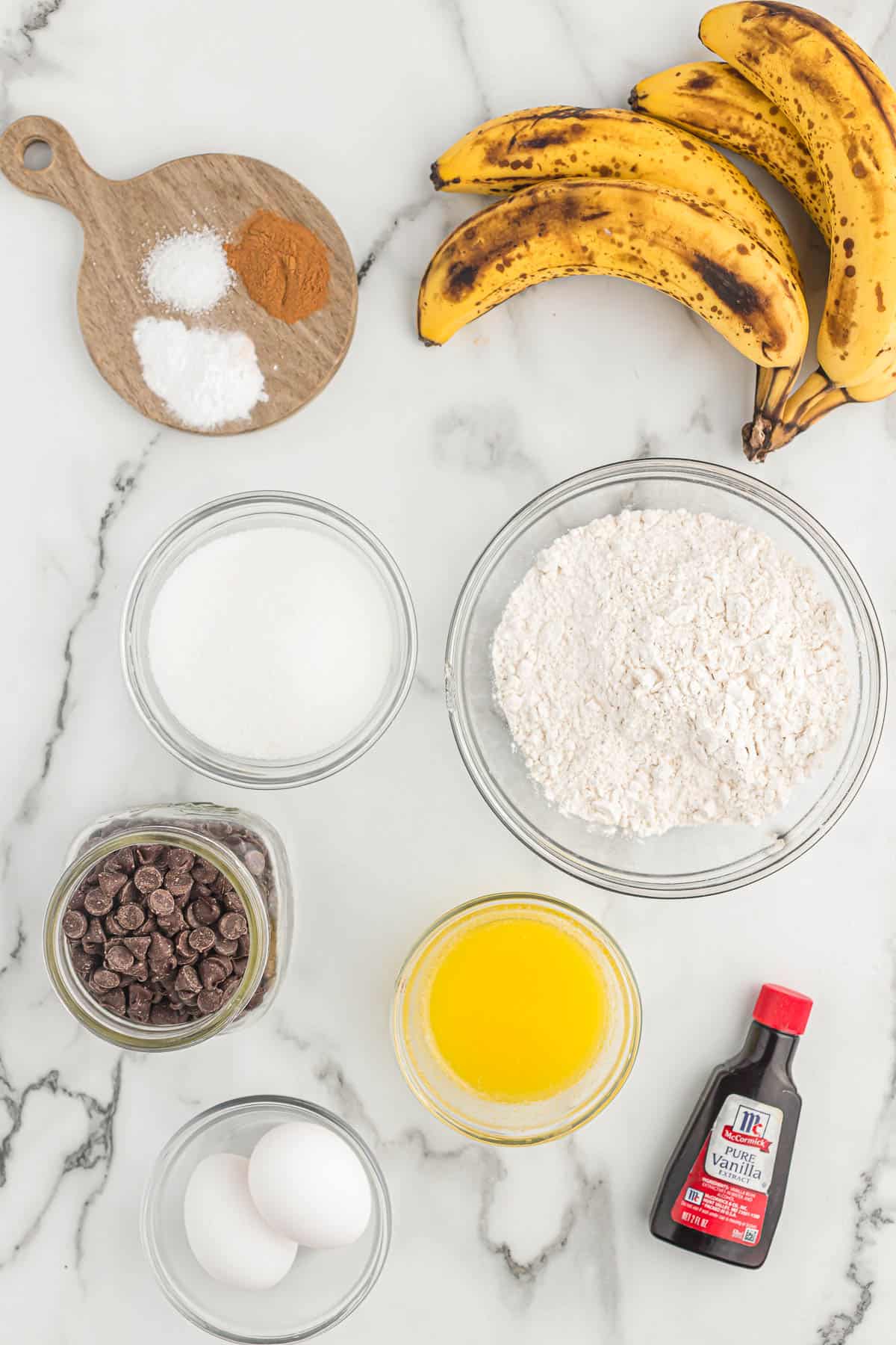ingredients needed to make chocolate chip banana bread muffins