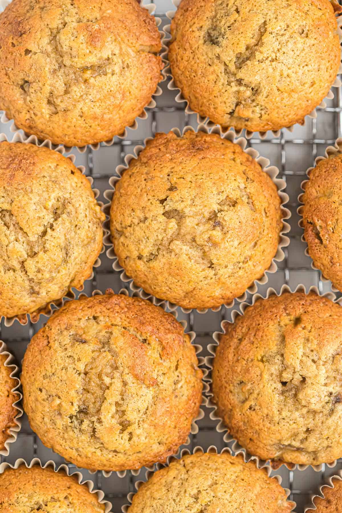 banana bread muffins on a wire cooling rack