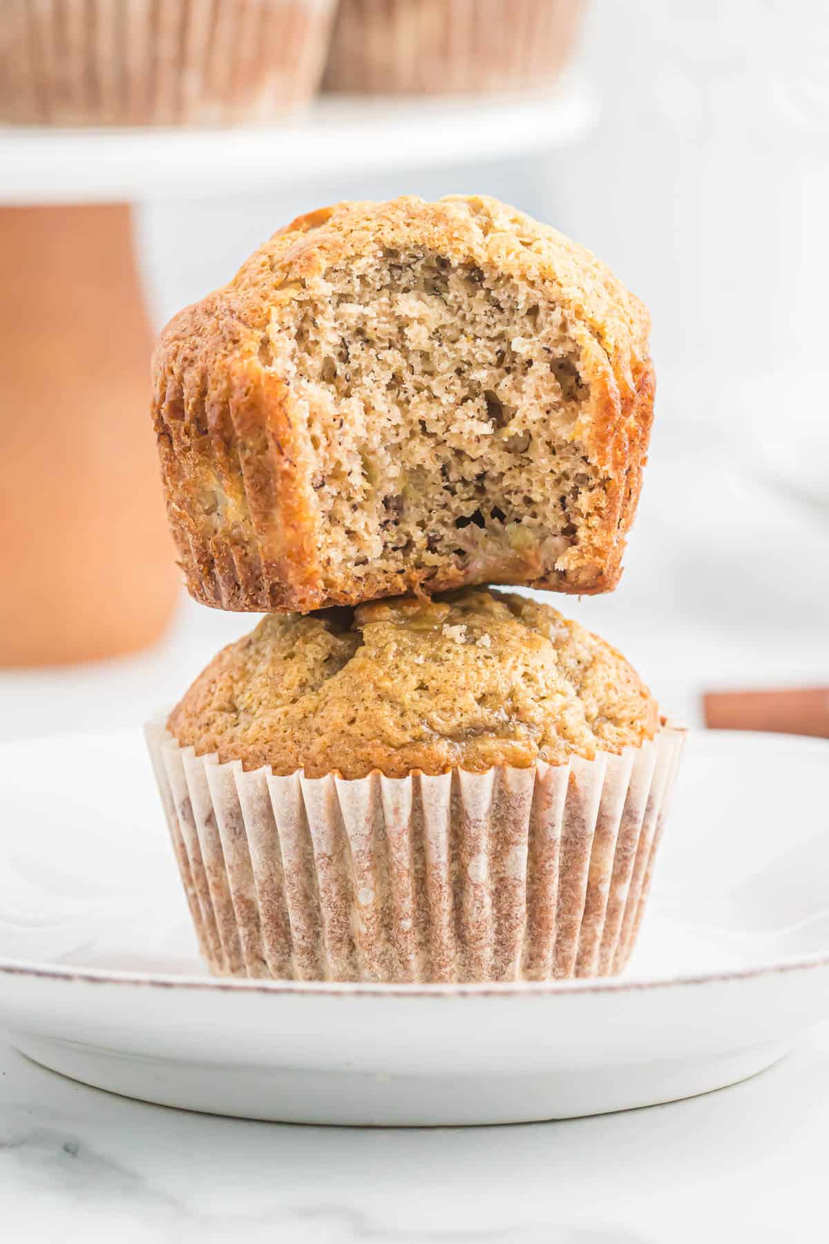 banana bread muffin with a bite taken out