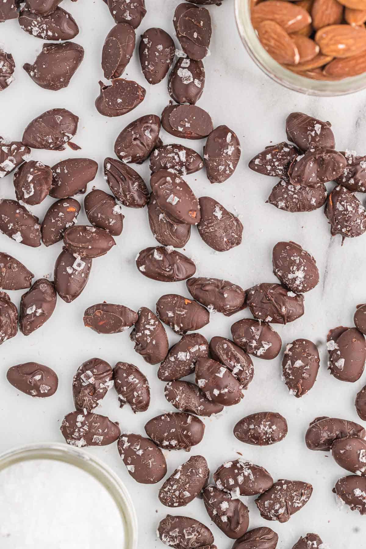 chocolate covered almonds with sea salt