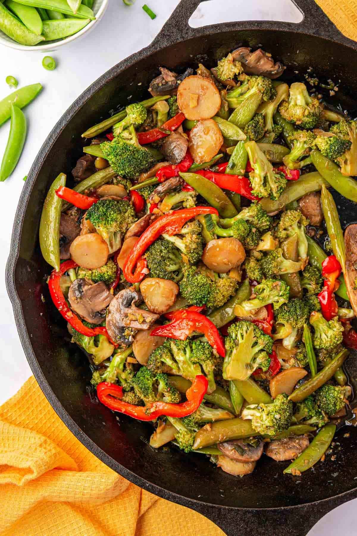 vegetable stir fry in a skillet