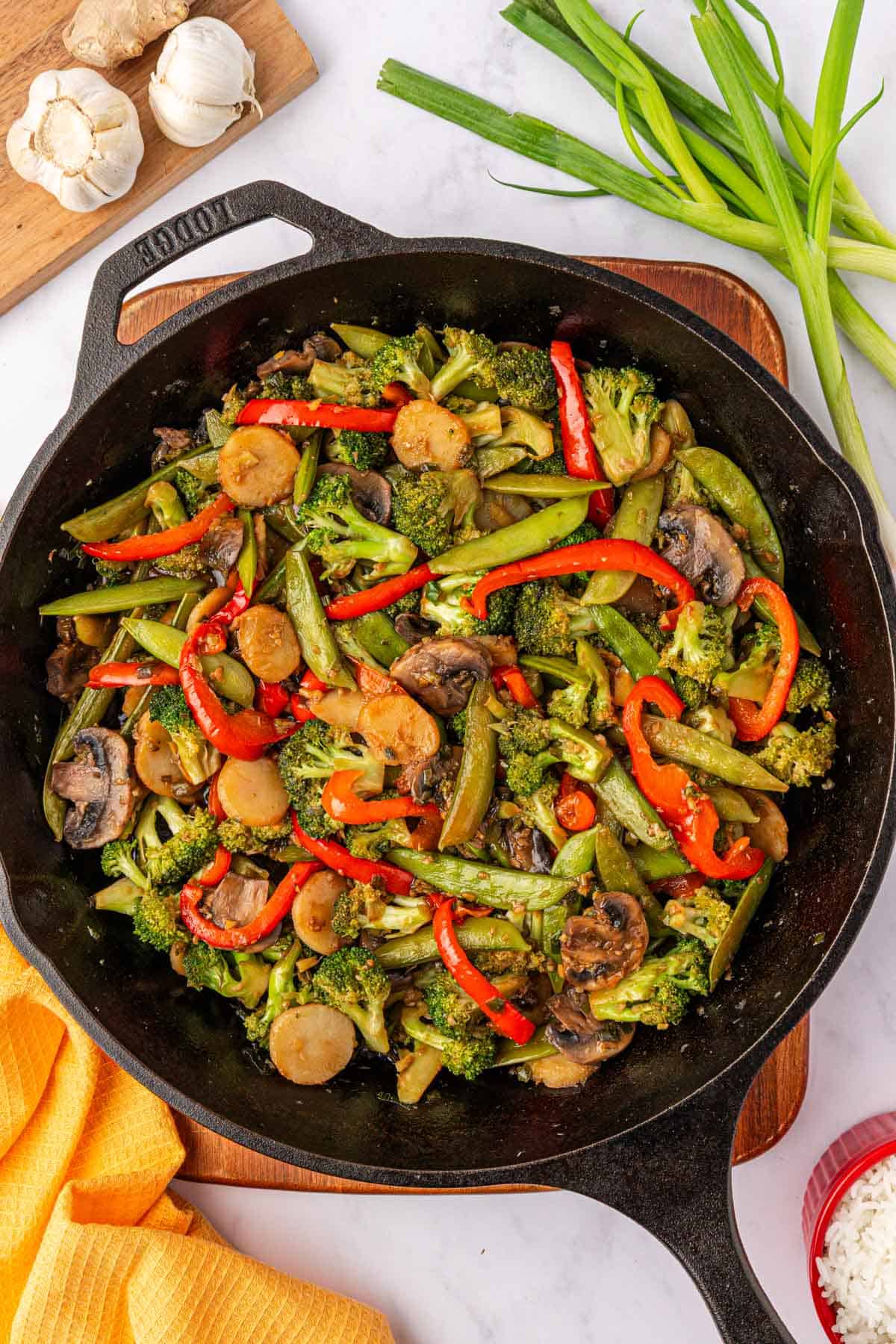 vegetable stir fry in a skillet