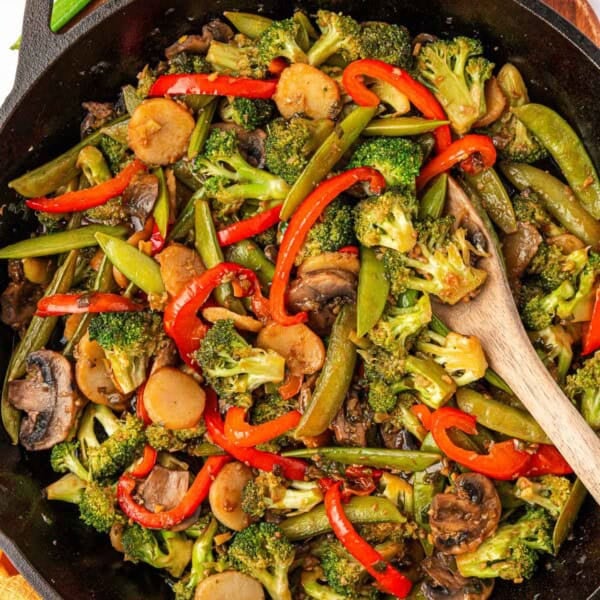 vegetable stir fry in a skillet