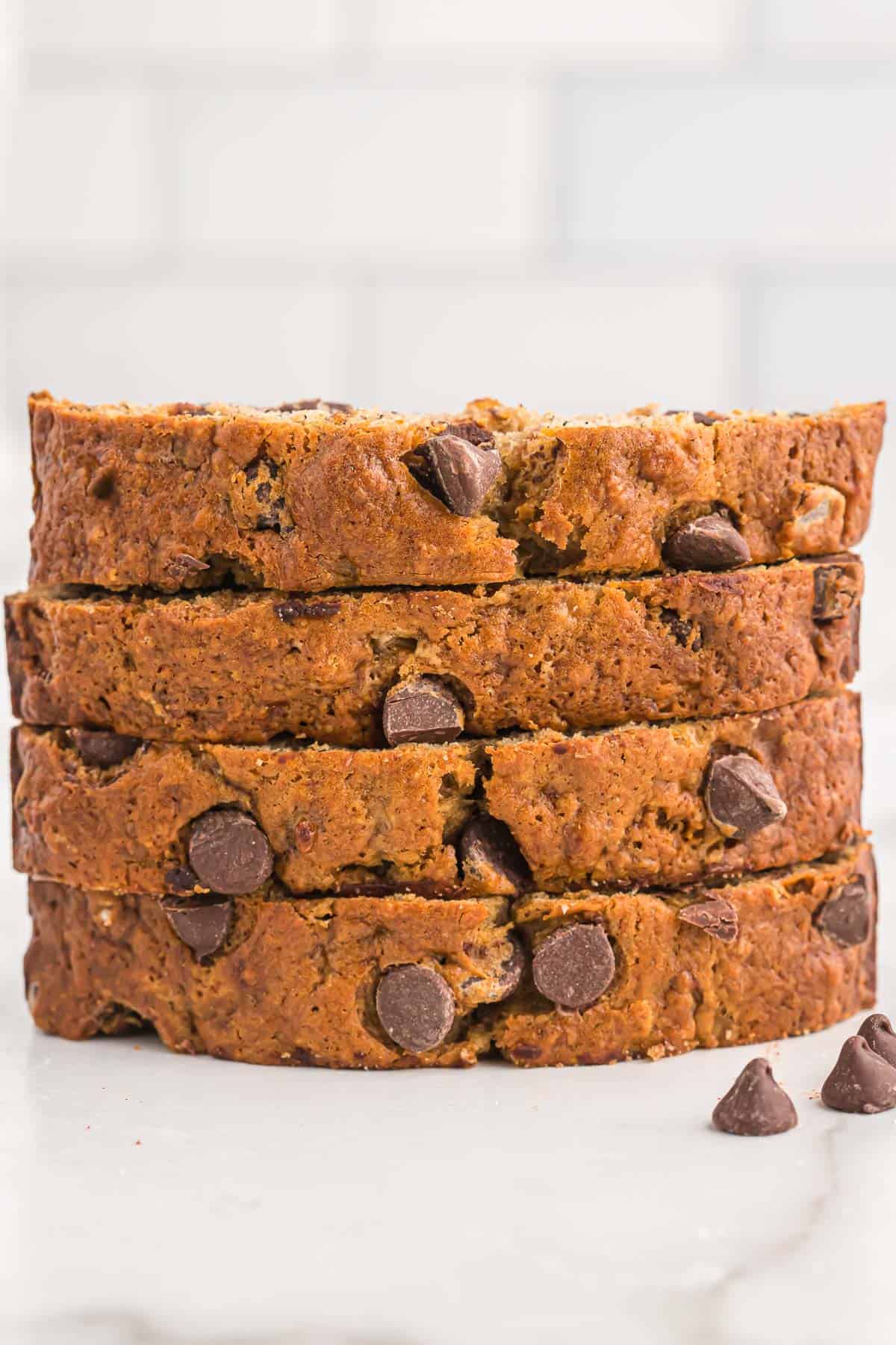 slices of chocolate chip banana bread