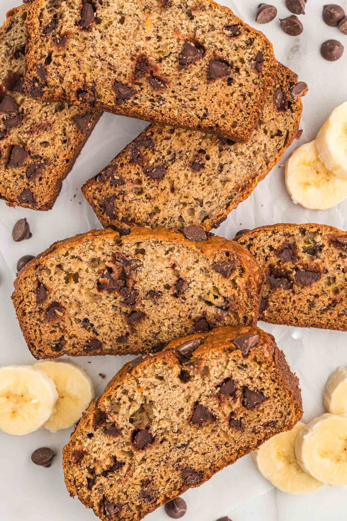 slices of chocolate chip banana bread