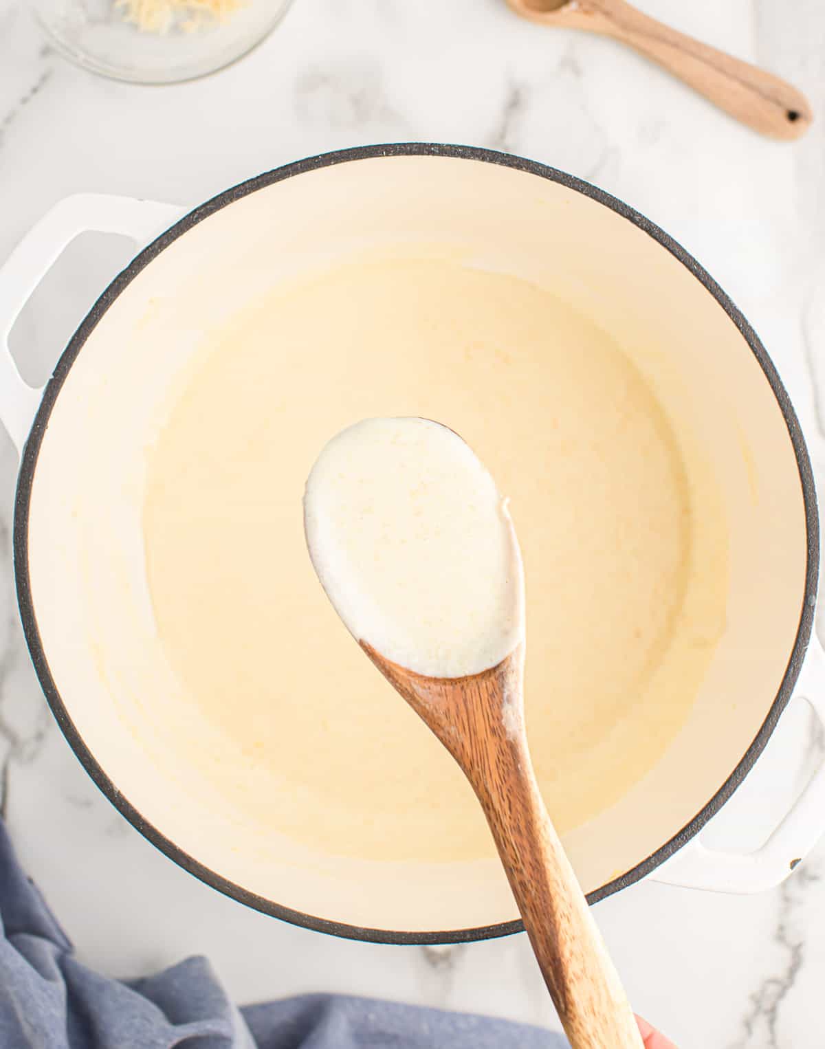 parmesan cream sauce in a pan