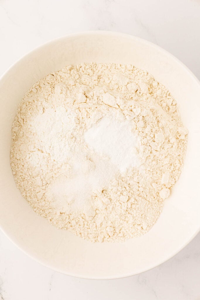 flour, baking soda, salt, and corn starch in a mixing bowl